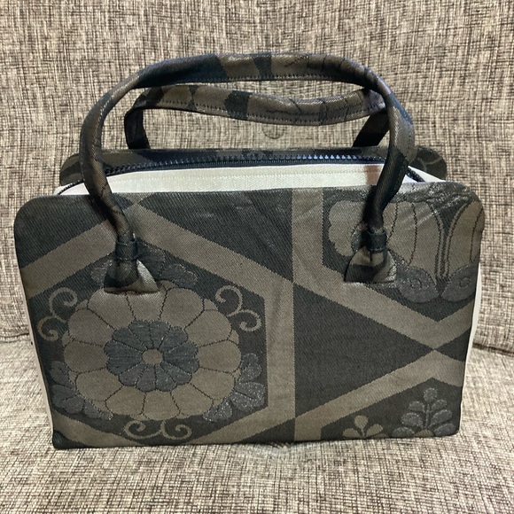 Vintage Upcycled Silk Kimono Obi Bag – Handmade Japanese Purse Black Gray Silver - Picture 1 of 5